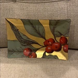 Gold Foil Holly Berry Glass Tray Christmas